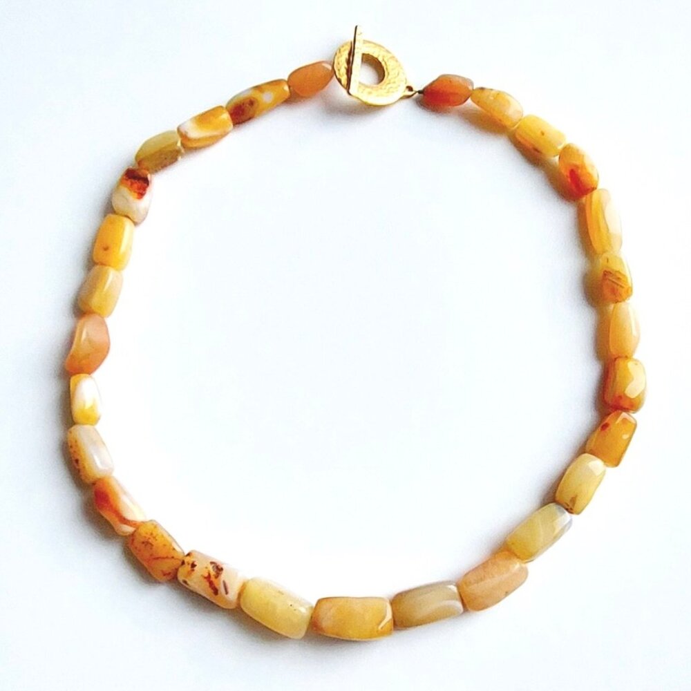 Chunky Banded Agate Necklace 21" Barrel Beads Statement Gemstone Jewelry